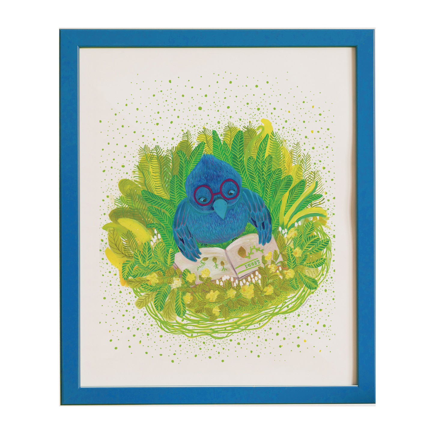 Indigo Bunting Studying - Archival Art Print