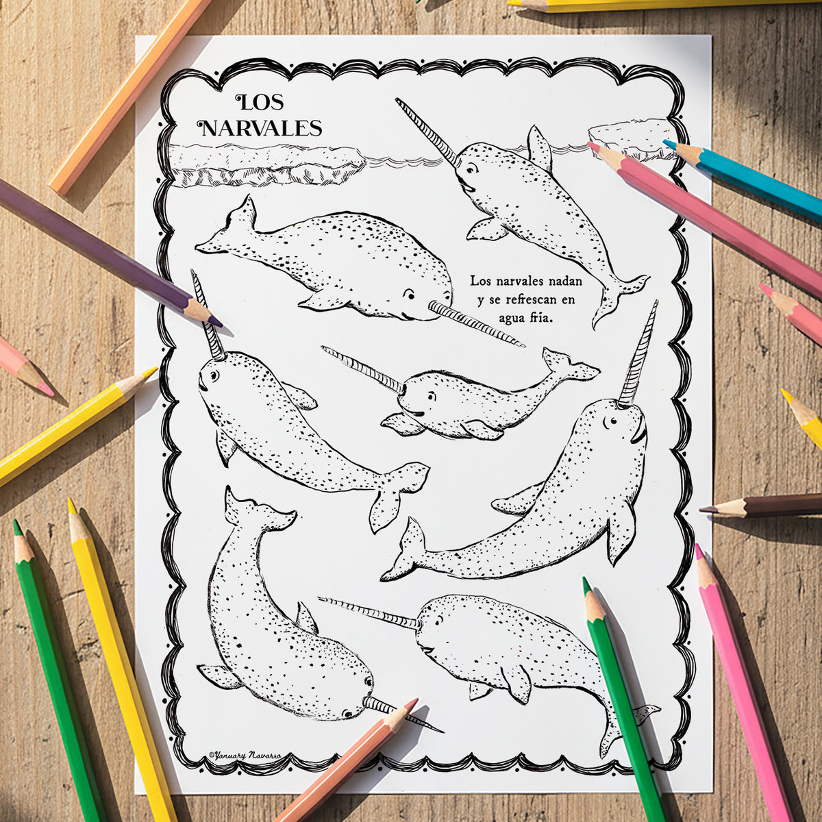 Narvales (Narwhals) - Coloring Sheet