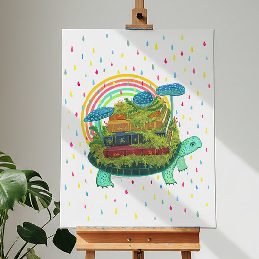 Turtle Librarian - Archival Canvas Print